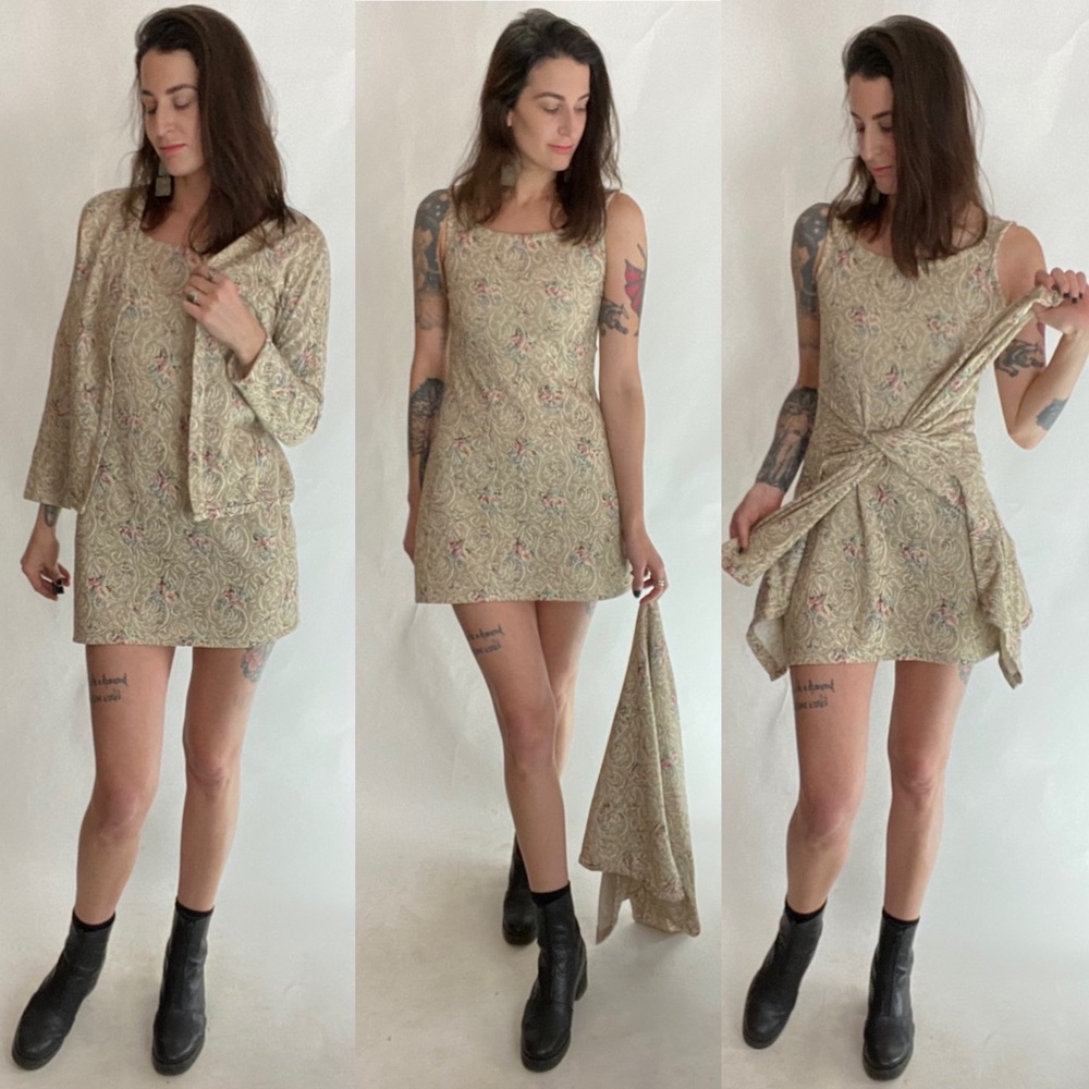 Vintage Floral/Acanthus Dress & Cardigan Set